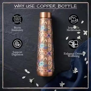 Copper Water Bottle Floral Design 1000ml Portable Travel Tumbler Eco Friendly <b>Drinkware</b> - Product Image 1
