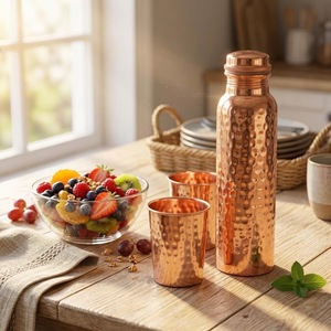 ILAHI's Hammered Copper Eco-Friendly 500ml Tumbler <b>Bottle</b> with Lid Classic Design for Home Office Travel Outdoor - Product Image 5