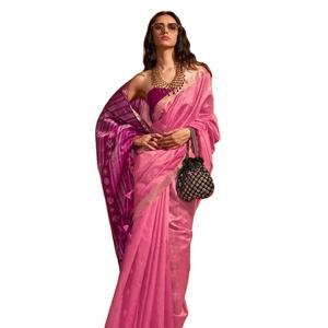 Saree de seda pura tejido a mano hermoso de Bollywood con borlas y doblar ropa india y paquistaní - Product Image 1