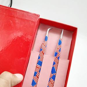 Pince à épiler pour extensions de cils en acier inoxydable, pointe argentée brillante, avec embout en fibre/double pince, emballage en boîte rouge - Product Image 6