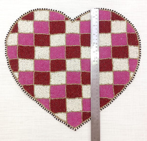 Checkered Heart Beaded <b>Placemat</b> Handmade Valentine Table Mat <b>Pink</b> Red Dining Decor Romantic Charger Plate - Product Image 3