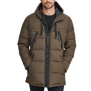 Men's Hooded Puffer Jacket Long <b>Thick</b> <b>Winter</b> <b>Coat</b> With Zipper Casual Style Polyester Wadding Windproof Solid Color - Product Image 1