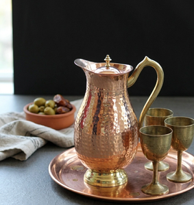 High-Quality Hammered/Lined Pure Copper Pitcher Set | Anti-Oxidant Coated Copper Water <b>Jug</b> & Glasses Vintage Elegant Copperware - Product Image 5