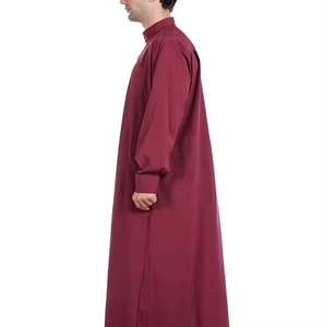 Wholesale Premium Cotton Stand Collar Modest Thobe <b>Islamic</b> Eid Plus Size Floor Length Short Sleeve Quick Dry Breathable Loose - Product Image 1