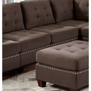 Sillón sin Brazos Acolchado para Sala de Estar, Tela de Lino Color Café Negro con Patas de Madera y Remaches, 1 Cojín Incluido - Product Image 5