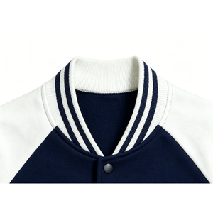 Navy <b>White</b> <b>Men's</b> Varsity <b>Jacket</b> High Street Style Regular Fit Stand Collar Zipper Closure Solid Color Winter Wear - Product Image 3