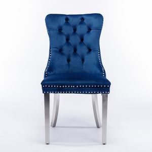 Sedia da Pranzo Moderna di Alta Gamma, Contemporanea, con Schienale Trapuntato, in Legno Massello, Rivestimento in Velluto, Gambe Cromate in Acciaio Inossidabile con Borchie - Product Image 2