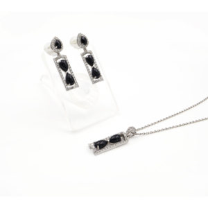 925 Sterling Silver Natural Black <b>Onyx</b> Pendant & <b>Earring</b> Set Rhodium Plated OEM ODM Fine Jewelry - Product Image 4