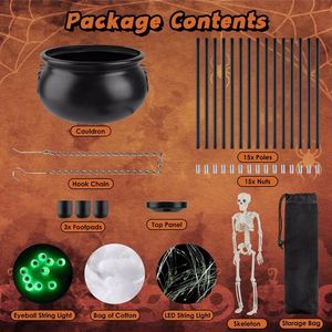 Set Calderone della Strega di Halloween con Treppiede in Metallo, Scheletro e 2 Luci a Corda, Facile Installazione per Decorazioni Interne o Esterne - Product Image 4