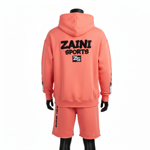 Conjunto de Sudadera con Capucha y Pantalones Cortos de Felpa Coral para Hombre, Mezcla de Algodón Premium, Estampado de Llamas, Logotipo Personalizado, Ropa Urbana - Product Image 2