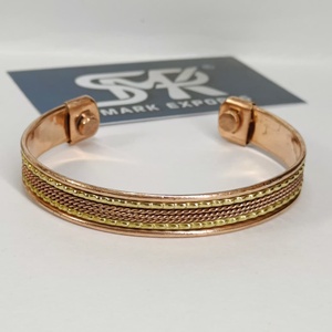 Elegant Metal Craft Slim Magnetic Copper Cuff <b>Bangle</b> <b>Engraved</b> Plain Design Adjustable Open Bracelet Handmade Lightweight - Product Image 1