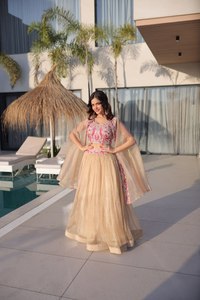 Emerald Ivory Gold Embroidered Lehenga Choli with <b>Jacket</b> 3-Piece Traditional Indian <b>Bridal</b> & Party Wear - Product Image 4
