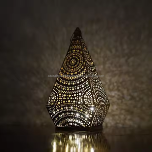 New Geometric Decorative Home Iron Art Ornament Cross-border Led Moroccan Style <b>Lantern</b> Hollow Lamp Candle Holder - Product Image 2