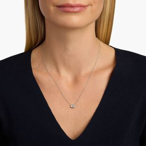 East West Emerald Cut Bezel Lab-Grown Diamond Pendant In White Gold - Product Image 2