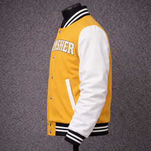 Blouson bomber tendance, manches écologiques, coupe ajustée, personnalisation avec votre propre logo, fabricant direct, fabrication de blousons universitaires. - Product Image 6