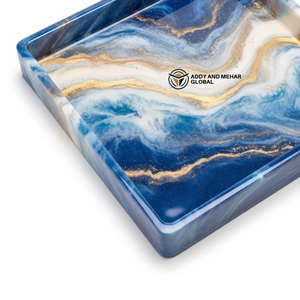 Luxury Square Blue Resin Storage <b>Tray</b> Gold Vein Ocean Marble Effect Decorative Platter for Coffee <b>Table</b> & Modern Home Decor - Product Image 4