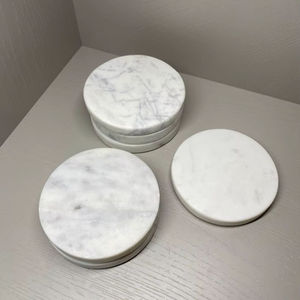 Most Trending White <b>Round</b> Marble Coaster Set With Natural Stone Handmade Design For Elegant Home Decor Coffee and Tea Use - Product Image 1