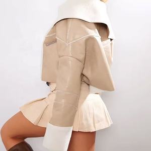 Chaquetas de cuero PU de alta calidad para mujer primavera otoño sólido cuello levantado personalizado buena calidad chaqueta de moda para mujer - Product Image 2