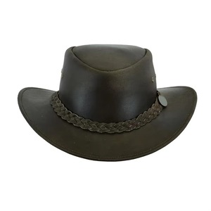 Chapeau de cowboy en cuir véritable noir avec bande tressée, idéal pour les voyages en plein air et l'équitation, style mexicain, vente en gros - Product Image 1