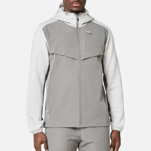 <b>Men's</b> Gray <b>White</b> Color Block Hooded Tracksuit Full Sleeve Zipper Sporty <b>Jogger</b> Pants With Side Pockets Autumn Casual Wear - Product Image 6