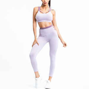Conjunto de Yoga para Mujer, Diseño Personalizado, 2 Piezas, Bloques de Color, Bra Deportivo y Leggings de Cintura Alta, Transpirable, Ropa de Gimnasio - Product Image 1