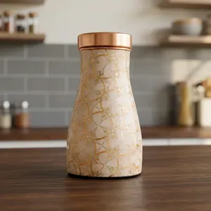Botella de Agua de Cobre con Vaso, Botella de Diseño Impresa para el Hogar, Oficina y Viajes, Botella Reutilizable Elegante para Uso Diario - Product Image 6