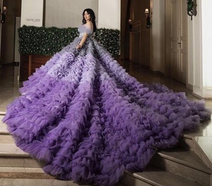 Light <b>Purple</b> Floral Print Wedding <b>Dress</b> Off-Shoulder A-Line Chapel Train Floor-Length 100% Silk Eco-Friendly Breathable Bridal - Product Image 1