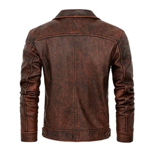 Premium Men's <b>Vintage</b> Genuine Leather Slim <b>Motorcycle</b> <b>Jacket</b> ODM Front Zipper Closure Turn-down Collar Solid Color Winter Wear - Product Image 2