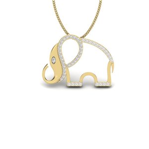 Pendentif éléphant en or jaune avec diamants taille brillant rond, bijou unisexe mignon pour tous les jours - Product Image 1
