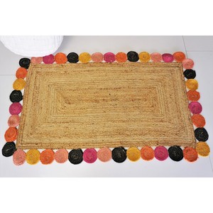 Handcrafted Bohemian Jute Area Rug Rectangle Flat Weave Solid Color Living Room Decor Spot Clean Thin Pile - Product Image 1