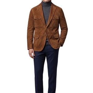 Blazer de Gamuza Marrón para Hombre, Chaqueta de Un Solo Pecho con Bolsillos, Estilo Casual para Otoño, Cuello Camisero - Product Image 6