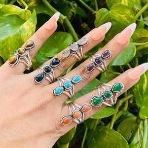 925 Sterling <b>Silver</b> 3-Stone Gemstone <b>Ring</b>: Boho <b>Statement</b> Jewelry - Product Image 1