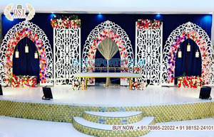 Mur arrière de conception Jharokha éclairé pour les mariages Cadres arrière de mariage découpés au Laser tendance Panneaux de scène Jharokha de conception moderne - Product Image 6