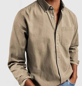 <b>Men's</b> Denim Shirt Long Sleeve Slim Fit Cotton Solid Color Turn-down Collar Casual Button Front Pocket All Seasons - Product Image 6