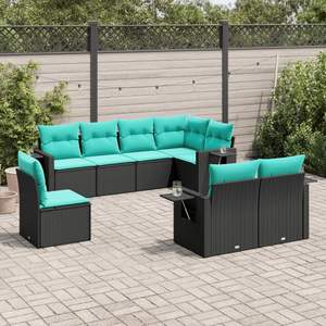 D0100X38NV8 Set di divani da giardino in polyrattan nero da 8 pezzi con cuscini, mobili da esterno - Product Image 3