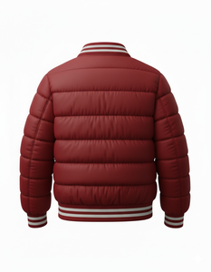Chaqueta acolchada estilo universitario roja para hombre, abrigo bomber con botones a presión, cuello acanalado, ropa de calle, chaqueta de invierno - Product Image 4