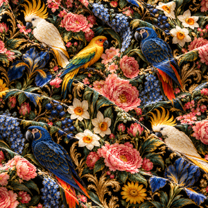 Tissu d'ameublement tissé léger et respirant PRANIKA INTERNATIONAL à imprimé floral sombre et oiseaux tropicaux pour canapé et chaise - Product Image 4