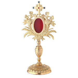 Relicario de Latón con Acabado Dorado de Lujo, Forma Redonda, Diseño Tradicional, Duradero, Decoración de Mesa para Interiores, Centro Rojo - Product Image 4