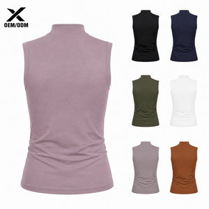 Camisetas sin Mangas de Cuello Alto para Mujer, Color Sólido, Tejidas, Transpirables, Cómodas, Estilo Minimalista, Largo Regular, OEM, X Sports City - Product Image 2