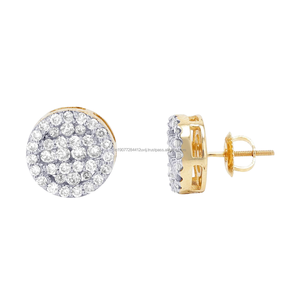 Boucles d'oreilles clous en or massif 10 carats avec diamant naturel taille brillant de 0,33 ct, 9 mm, en grappe, cadeau de luxe pour femme, mariage, fiançailles, soirée - Product Image 1