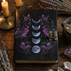 Libro Grimoire de Cuero con Fases Lunares Impresas, Libro Vintage con Papel de Borde Roto, Hecho a Mano, Tapa Dura, Libro de Rituales Mágicos y Ocultos Al-Amir - Product Image 2