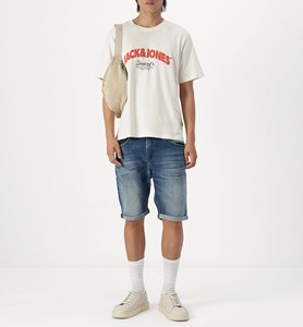Men's High Waist Straight Leg Washed Denim Shorts High Waisted Spring Wear with Woven Craft Pocket 100% Cotton - Product Image 2