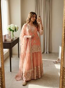 Women's Premium Embroidered Modern Salwar Kameez Sharara Dupatta Set Summer/Winter Wrinkle Free Designer Festive Party Wear - Product Image 2