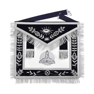 Customized Masonic Regalia Craft Master Masons MM Apron with Officer <b>Collar</b>, Turquoise Blue Ribbon, Premium Embroidered Masonic - Product Image 1