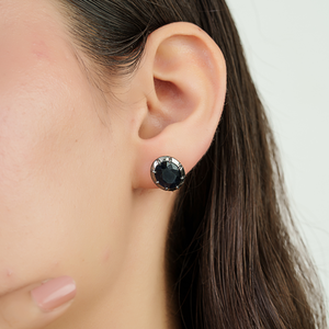 Productos en Oferta, Pendientes de Oro Amarillo de 14 Quilates con Zafiro Azul y Baño de Rodio Negro, con Piedra Preciosa Solitaria, para Nacidos en Septiembre - Product Image 4
