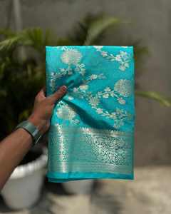 Sari Banarasi de luxe en brocart Moti Work, 100 % polyester, tissé à la main, traditionnel, pour mariage, fête, tenue ethnique pour femmes - Product Image 3