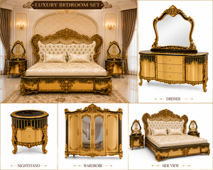 Deluxe Hand-Carved Ornate Wooden Furniture for Bedroom Wholesale Luxury Solid Wood King <b>Size</b> <b>Bed</b> Classic Golden Villa Furniture - Product Image 6
