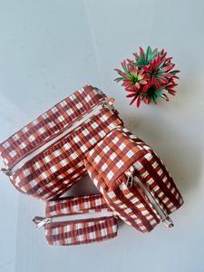 Sacs de toilette en coton, ensemble de trousses de maquillage matelassées à fleurs, taille moyenne, matériau textile multifonction, fermeture à glissière, style moderne - Product Image 5