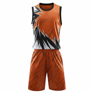 Ensemble de maillot de basket-ball géométrique orange personnalisé sans manches à col ras du cou pour homme, vêtements de sport respirants pour toutes les saisons, sublimé - Product Image 1