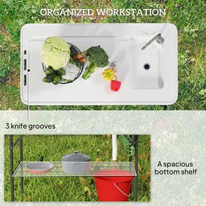 Tavolo Pieghevole Portatile Bianco per Pulizia Pesci con Lavello, Rubinetto, Tubo di Scarico, Spruzzatore e Ripiano per Campeggio - Product Image 5